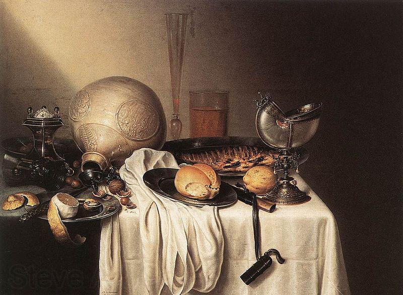 BOELEMA DE STOMME, Maerten Still-Life with a Bearded Man Crock and a Nautilus Shell Cup Norge oil painting art